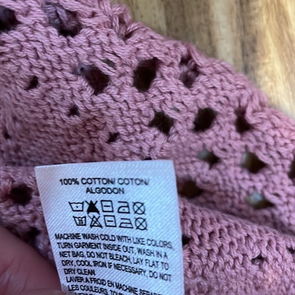 Lucky Brand women’s sweater Large pink knit peplum open stitch long sleeve soft - Picture 7 of 8